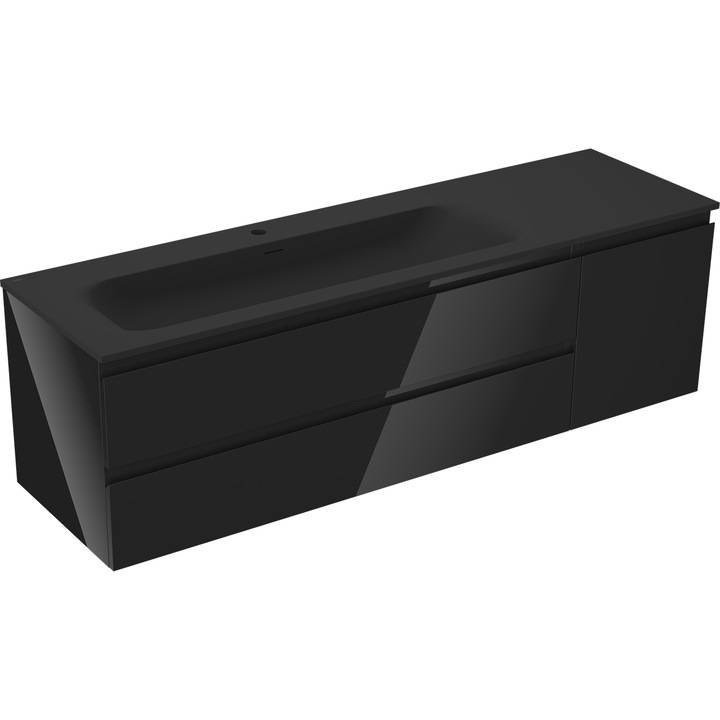 Dulap baie Mexen Orio 160 cm cu lavoar Vela stanga, 2S, 1D, negru lucios/negru mat - 91A13-16047-3-BBFFF70-W23L71