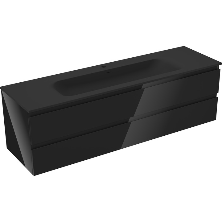 Mexen Orio dulap baie 160 cm cu lavoar Vela, 2 sertare, negru lucios/negru mat - 91A10-16047-2-BFF70-W23M71