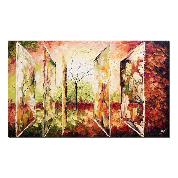 Tablou 3D inspirational pictat manual, Vieti paralele, 100x60cm ulei pe panza in cutit, Valentin Pop