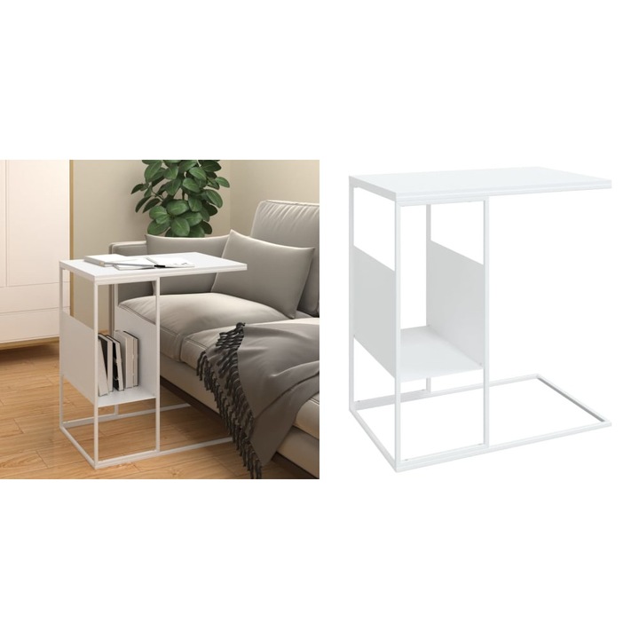 Masa laterala, alb, 55x36x59, 5 cm, lemn compozit