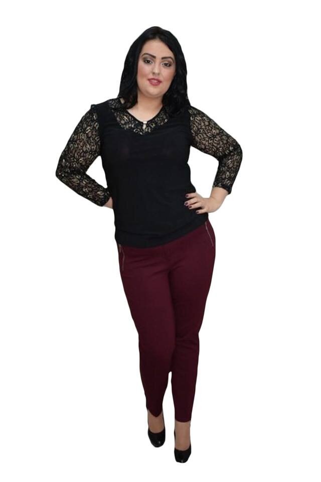 Pantaloni casual model lung cu fermoare,D&J Exclusive, Marsala