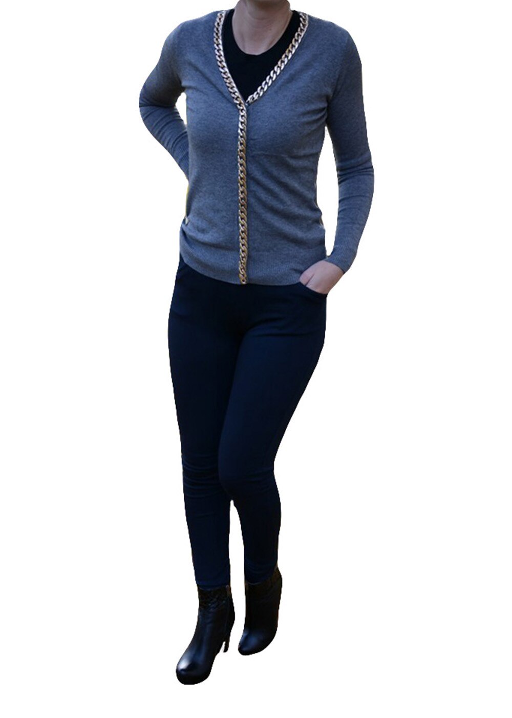 Pantaloni lungi cu buzunare, D&J Exclusive, Albastru marin