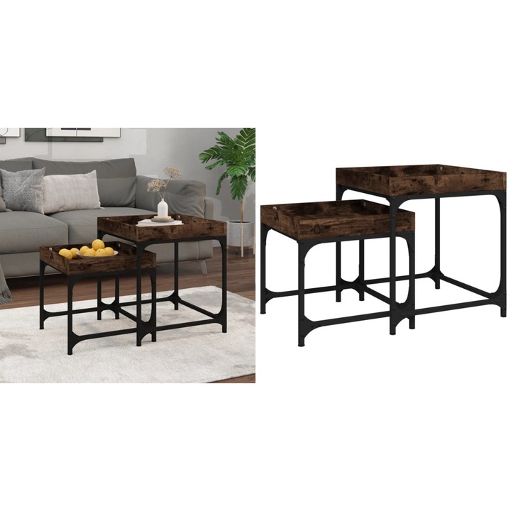 Masute laterale, 2 buc., stejar fumuriu, lemn compozit