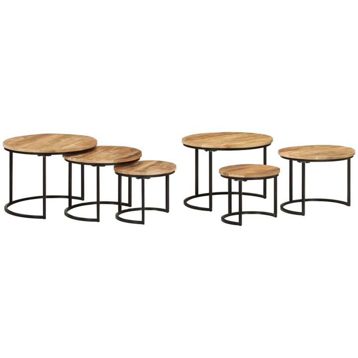 Mese suprapuse, 3 buc., lemn masiv de mango brut