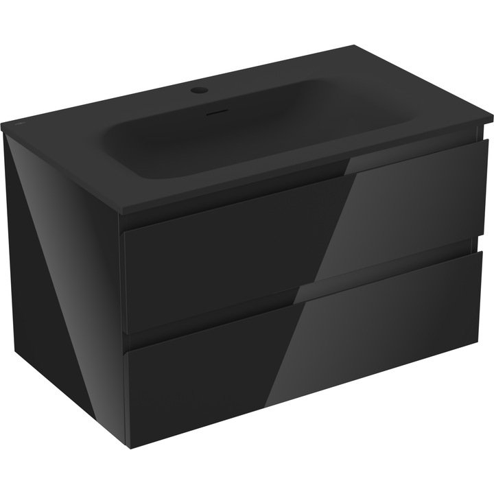 Mexen Orio dulap baie 80 cm cu lavoar Vela, 2 sertare, negru lucios/negru mat - 91A10-08047-2-BFF70-W23M71