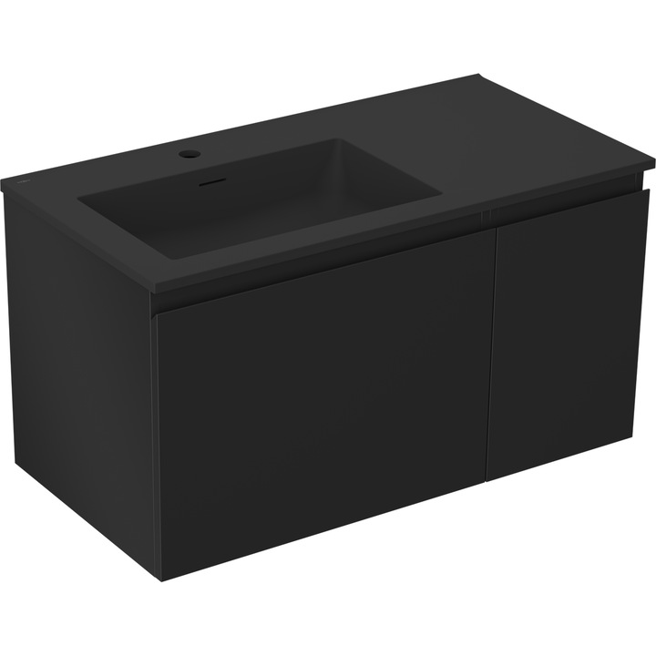 Dulap baie Mexen Orio 90 cm cu lavoar Otis stang, 1S, 1D, negru mat - 91A13-09047-3-BBFF71-W18L71