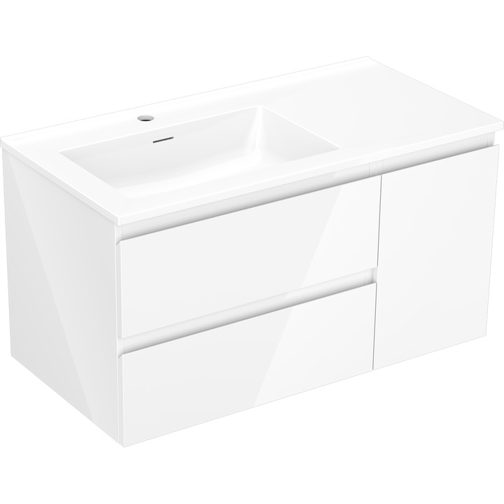 Mexen Orio dulap baie 90 cm cu lavoar Otis stanga, 2S, 1D, alb lucios - 91A13-09047-3-BBFFF00-W18L00