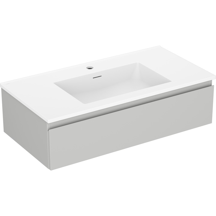 Dulap de baie Mexen Orio 90 cm cu lavoar Otis, 1 sertar, gri mat/alb mat - 91A10-09023-1-BF62-W18M01