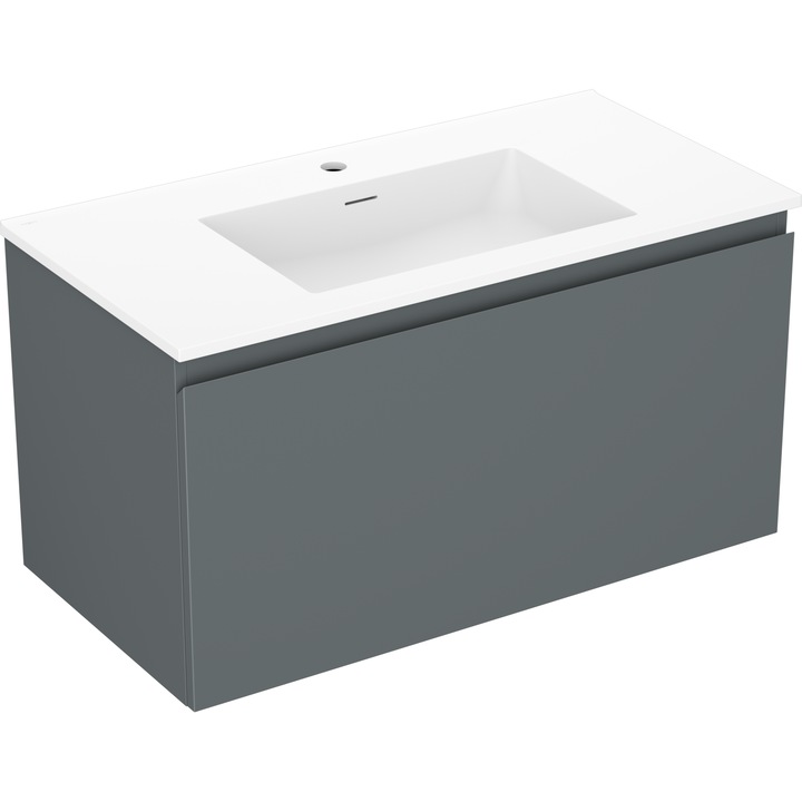 Dulap baie Mexen Orio 90 cm cu lavoar Otis, 1 sertar, grafit mat/alb mat - 91A10-09047-1-BF66-W18M01