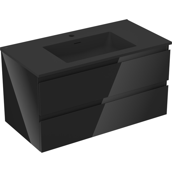 Mexen Orio dulap baie 90 cm cu lavoar Otis, 2 sertare, negru lucios/negru mat - 91A10-09047-2-BFF70-W18M71