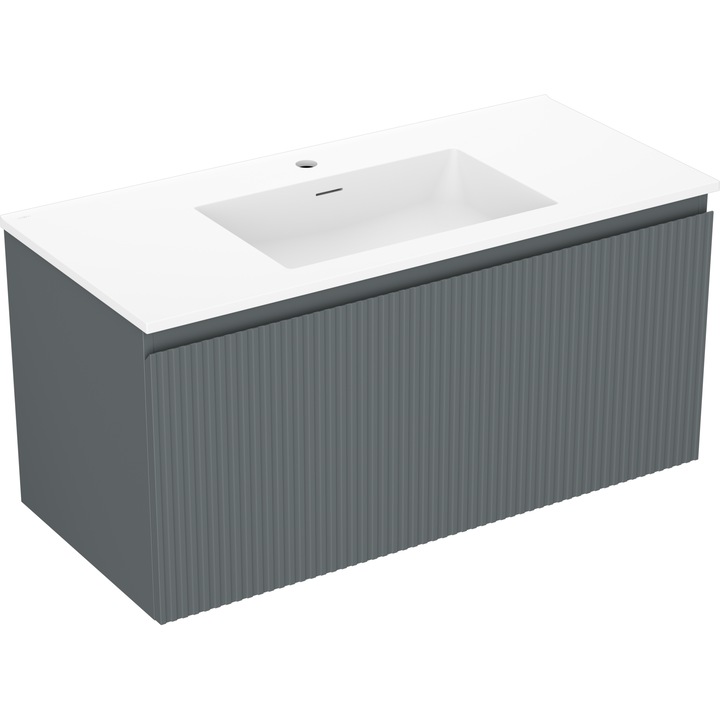 Mexen Rivel dulap baie 100 cm cu lavoar Otis, 1 sertar, ondulat, grafit mat/alb mat - 91A20-10047-1-BF66-W18M01