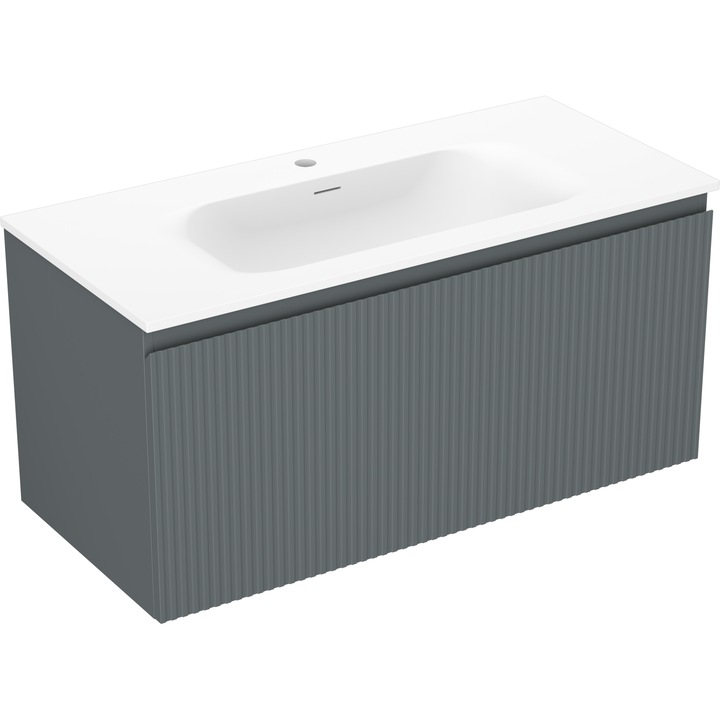 Mexen Rivel dulap baie 100 cm cu lavoar Vela, 1 sertar, canelat, grafit mat/alb mat - 91A20-10047-1-BF66-W23M01