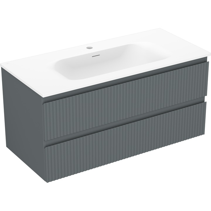 Mexen Rivel dulap baie 100 cm cu lavoar Vela, 2 sertare, riflate, grafit mat/alb mat - 91A20-10047-2-BFF66-W23M0