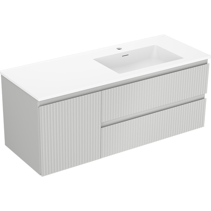 Dulap baie Mexen Rivel 120cm, 2S, 1D, gri/alb mat, cu chiuvetă Otis