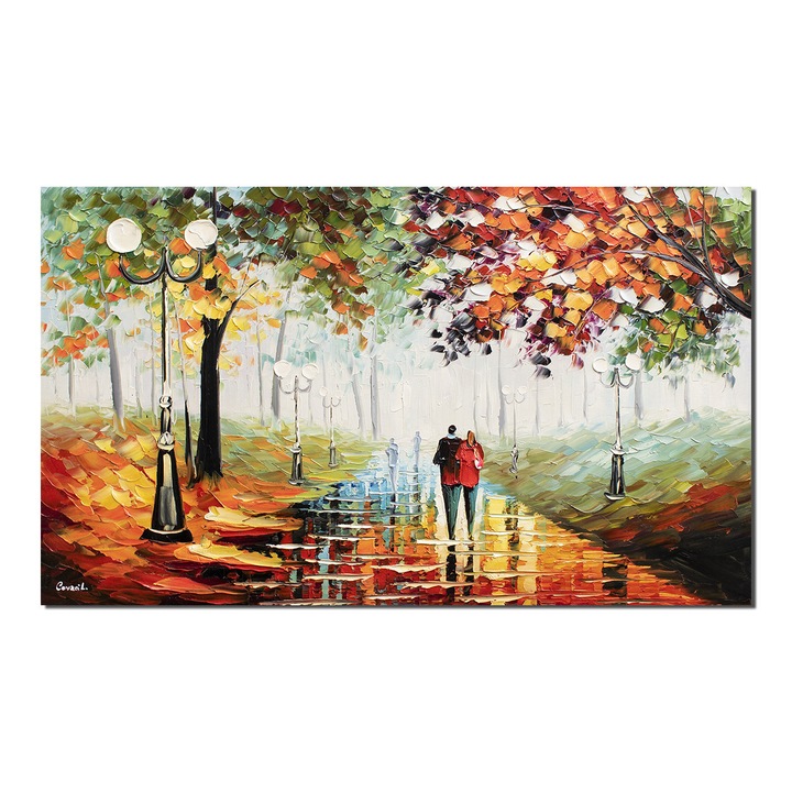 Tablou 3D pereche de indragostiti pictat manual living, dormitor, Impreuna pentru totdeauna, 100x60cm ulei pe panza, Leonard Covaci