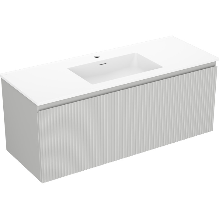 Mexen Rivel dulap de baie 120 cm cu lavoar Otis, 1 sertar, riflat, gri mat/alb mat - 91A20-12047-1-BF62-W18M01