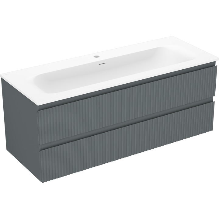 Mexen Rivel dulap baie 120 cm cu lavoar Vela, 2 sertare, cu caneluri, grafit mat/alb mat - 91A20-12047-2-BFF66-W23M