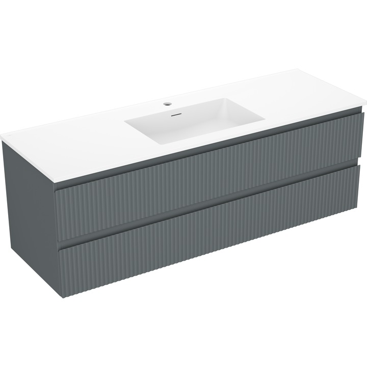 Mexen Rivel dulap baie 140 cm cu lavoar Otis, 2 sertare, riflat, grafit mat/alb mat - 91A20-14047-2-BFF66-W18M