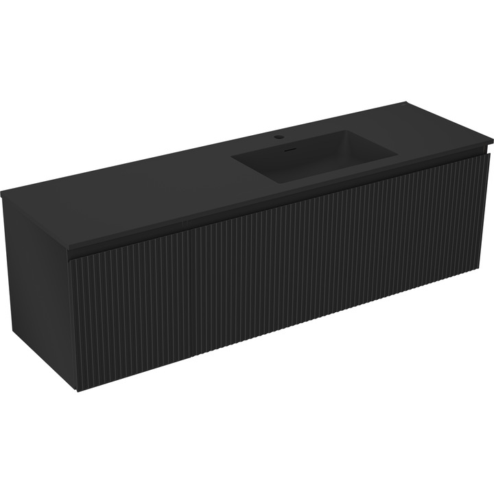 Dulap Mexen Rivel pentru baie 160 cm cu lavoar Otis dreapta, 1S, 1D, striat, negru mat - 91A23-16047-3-BBFF71-W18P71