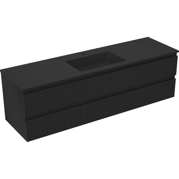 Mexen Rivel dulap baie 160 cm cu lavoar Otis, 2 sertare, canelat, negru mat - 91A20-16047-2-BFF71-W18M71