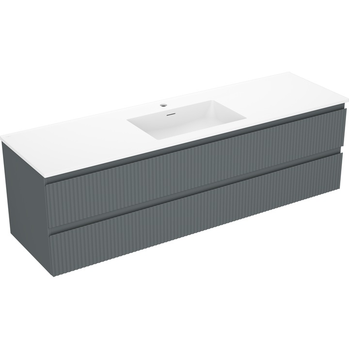 Mexen Rivel dulap baie 160 cm cu lavoar Otis, 2 sertare, canelat, grafit mat/alb mat - 91A20-16047-2-BFF66-W18M