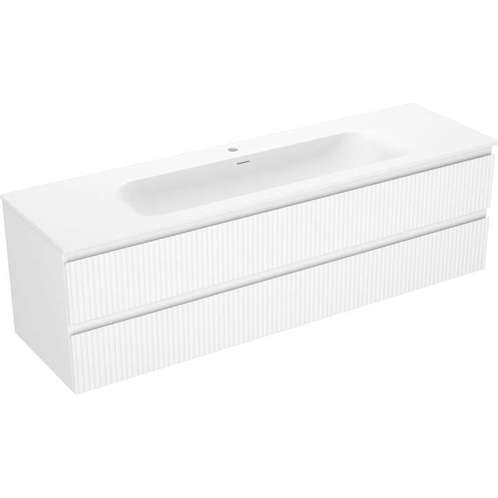 Mexen Rivel dulap baie 160 cm cu lavoar Vela, 2 sertare, canelat, alb mat - 91A20-16047-2-BFF01-W23M01