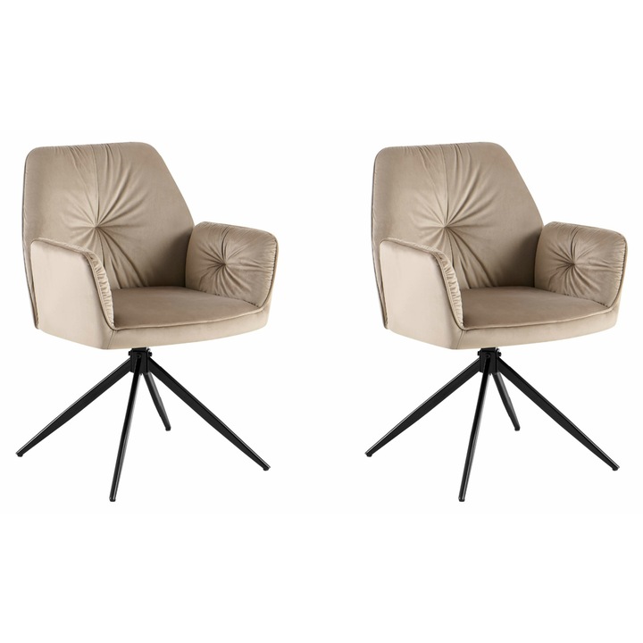 Set 2 scaune living/bucatarie, Blazer, Catifea, Bej, 60x60x83.5 h cm