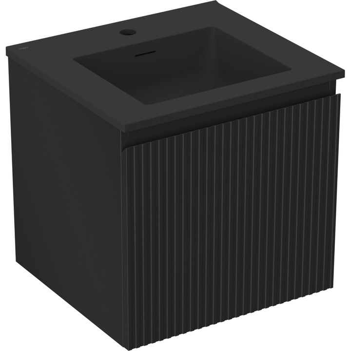 Mexen Rivel dulap de baie 50 cm cu lavoar Otis, 1 sertar, canelat, negru mat - 91A20-05047-1-BF71-W18M71