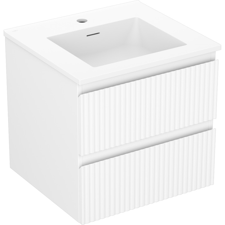 Mexen Rivel dulap baie 50 cm cu lavoar Otis, 2 sertare, canelat, alb mat - 91A20-05047-2-BFF01-W18M01