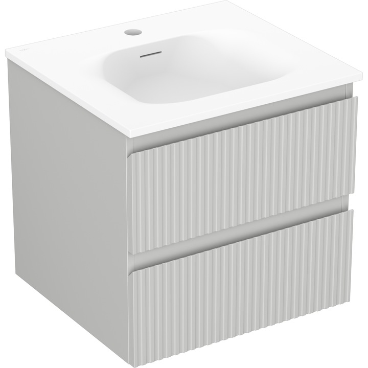 Mexen Rivel dulap baie 50 cm cu chiuveta Vela, 2 sertare, riflat, gri mat/alb mat - 91A20-05047-2-BFF62-W23M01