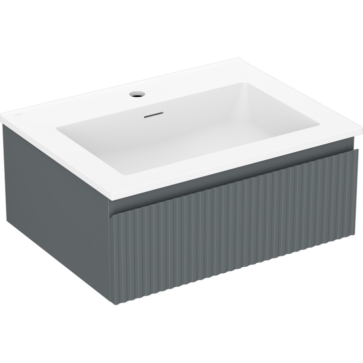 Mexen Rivel dulap de baie 60 cm cu lavoar Otis, 1 sertar, canelat, grafit mat/alb mat - 91A20-06023-1-BF66-W18M01