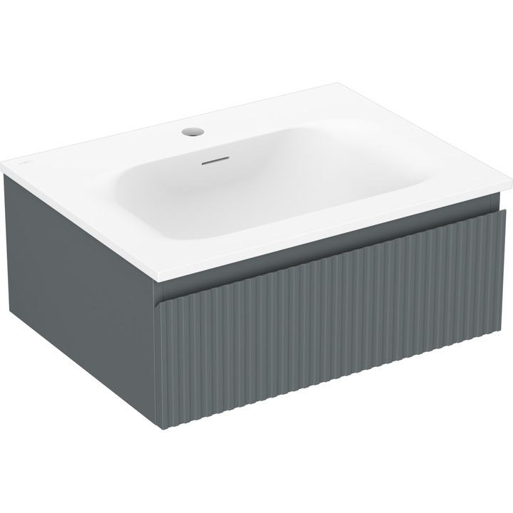 Mexen Rivel dulap baie 60 cm cu lavoar Vela, 1 sertar, riflat, grafit mat/alb mat - 91A20-06023-1-BF66-W23M01