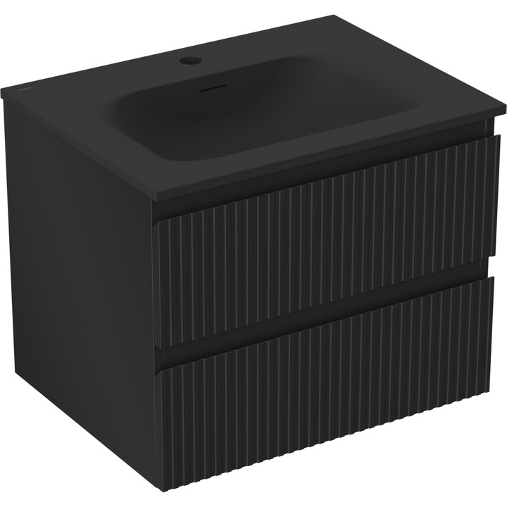 Dulap baie Mexen Rivel 60 cm cu lavoar Vela, 2 sertare, canalizat, negru mat - 91A20-06047-2-BFF71-W23M71
