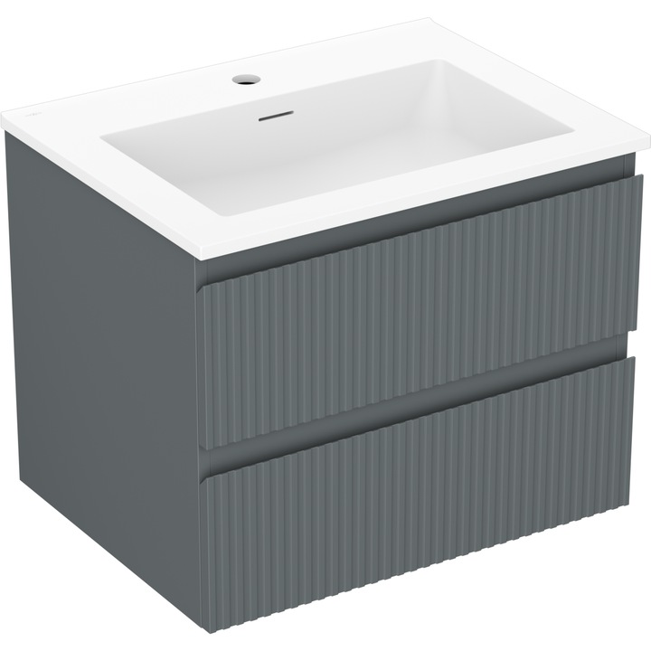 Dulap baie Mexen Rivel 60 cm cu lavoar Otis, 2 sertare, canelat, grafit mat/alb mat - 91A20-06047-2-BFF66-W18M0