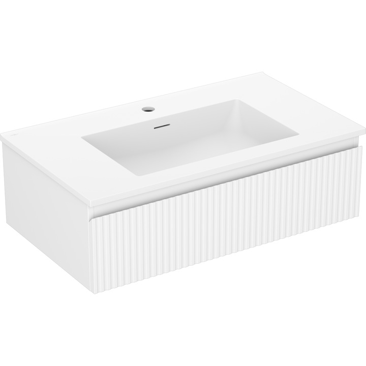 Mexen Rivel dulap baie 80 cm cu lavoar Otis, 1 sertar, frezat, alb mat - 91A20-08023-1-BF01-W18M01