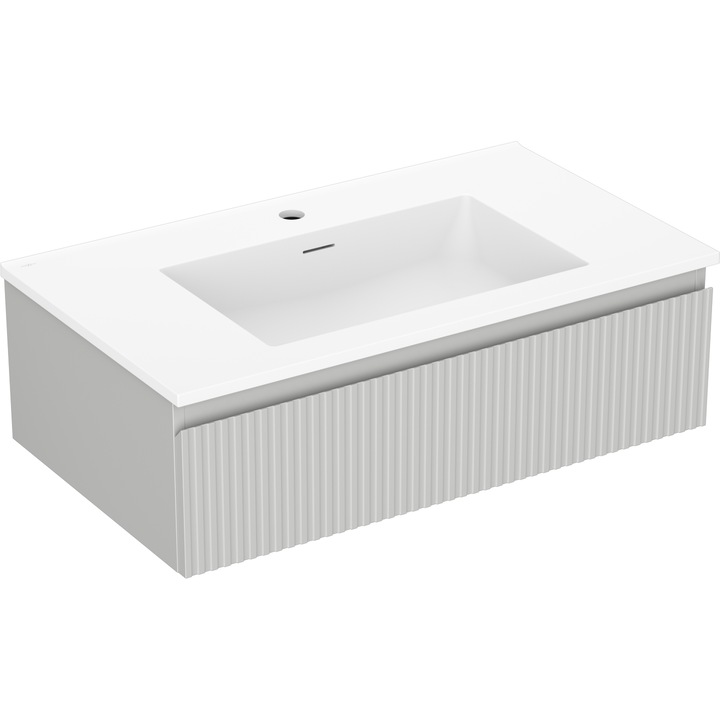 Dulap baie Mexen Rivel 80 cm cu lavoar Otis, 1 sertar, gri mat/alb mat, suspendat