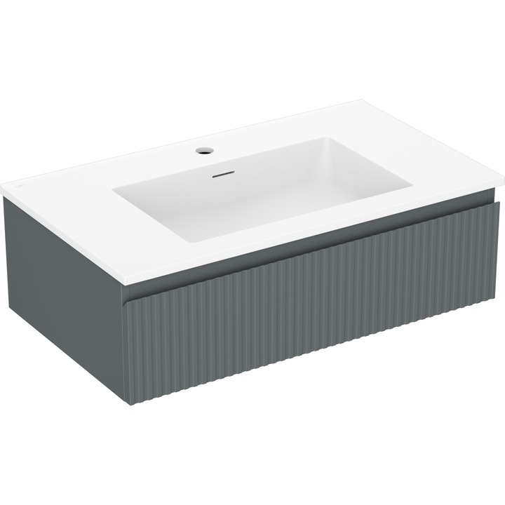 Mexen Rivel dulap baie 80 cm cu lavoar Otis, 1 sertar, fatetat, grafit mat/alb mat - 91A20-08023-1-BF66-W18M01