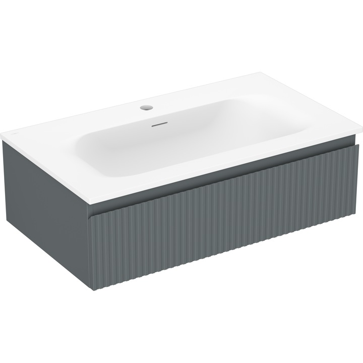 Mexen Rivel dulap baie 80 cm cu chiuveta Vela, 1 sertar, canelat, grafit mat / alb mat - 91A20-08023-1-BF66-W23M01