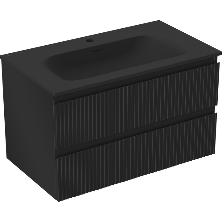 Mexen Rivel dulap baie 80 cm cu lavoar Vela, 2 sertare, canelate, negru mat - 91A20-08047-2-BFF71-W23M71