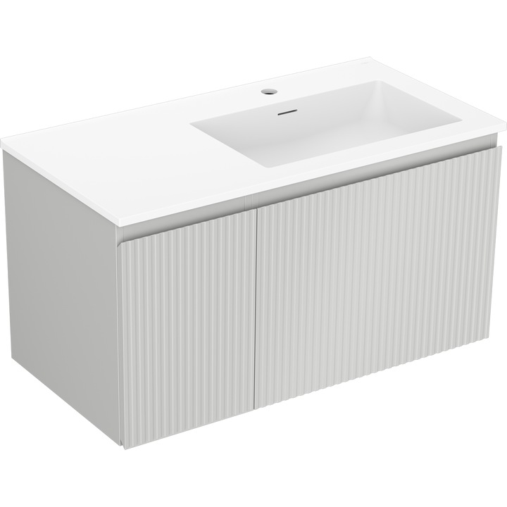 Mexen Rivel dulap baie 90 cm cu chiuveta Otis dreapta, 1S, 1D, canelat, gri mat/alb mat - 91A23-09047-3-BBFF62-W18P01