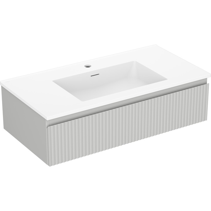 Mexen Rivel dulap baie 90 cm cu lavoar Otis, 1 sertar, striat, gri mat/alb mat - 91A20-09023-1-BF62-W18M01