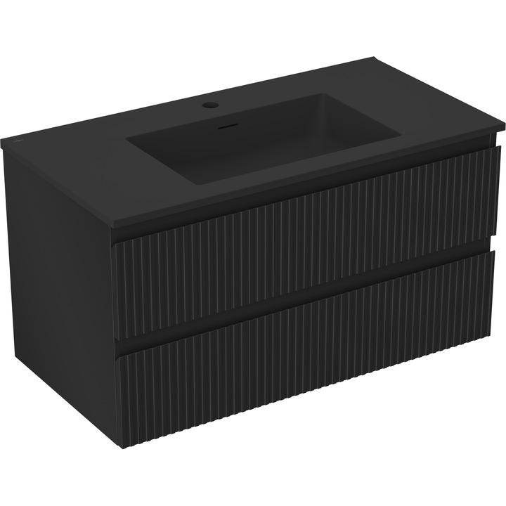 Mexen Rivel dulap baie 90 cm cu lavoar Otis, 2 sertare, canelat, negru mat - 91A20-09047-2-BFF71-W18M71