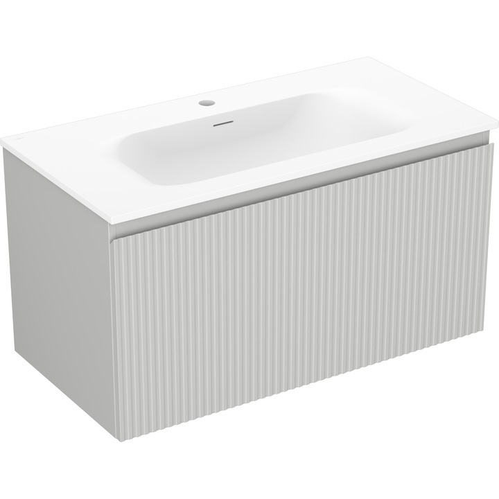 Mexen Rivel dulap baie 90 cm cu lavoar Vela, 1 sertar, canelat, gri mat/alb mat - 91A20-09047-1-BF62-W23M01