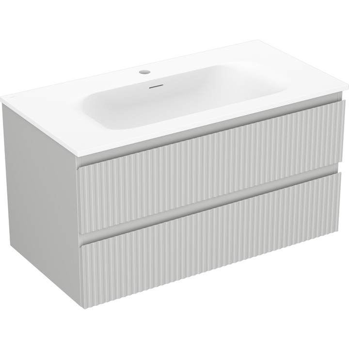 Dulap baie Mexen Rivel cu lavoar Vela, 90x47x46,5cm, 2 sertare, gri mat/alb mat