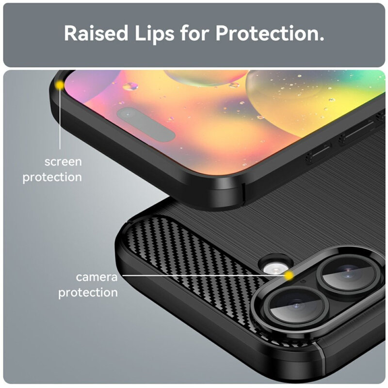 Husa protectie Mat-Tech compatibila cu iPhone 17, Textura Carbon, Finisaj Mat, Anti-Shock, Rezistenta la impact, Negru