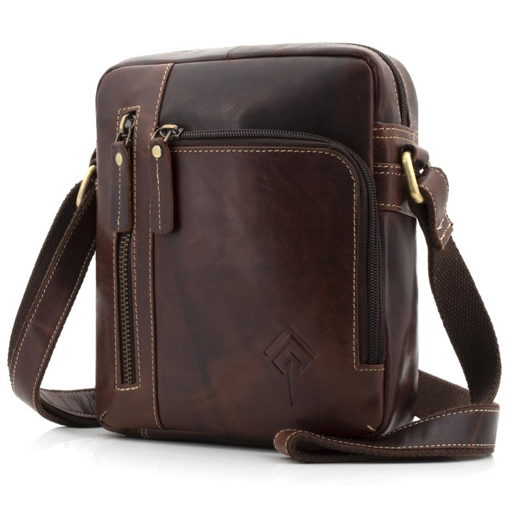 Férfi crossbody táska, Ekavale, valódi bőr, sötétbarna, kis méret