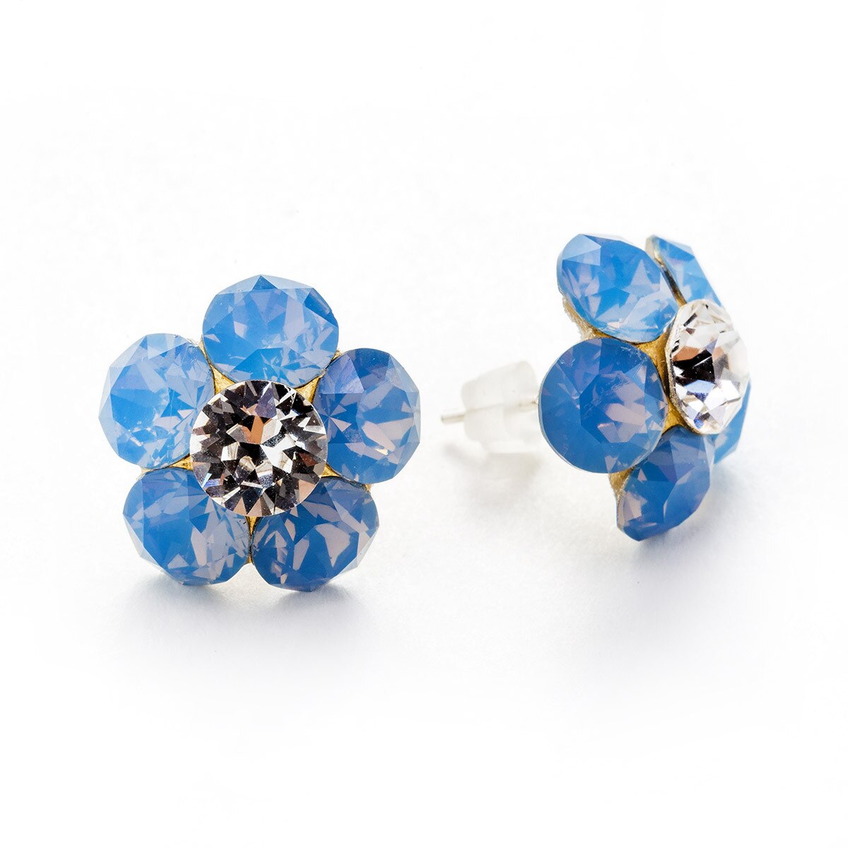 Cercei Argint DaviCrystals cu cristale floare l cu tija air blue opal