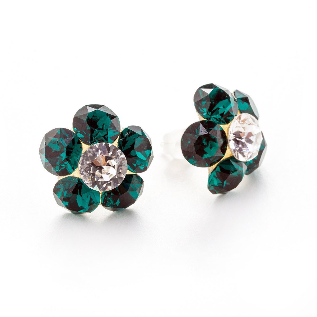 Cercei Argint DaviCrystals cu cristale floare l cu tija emerald