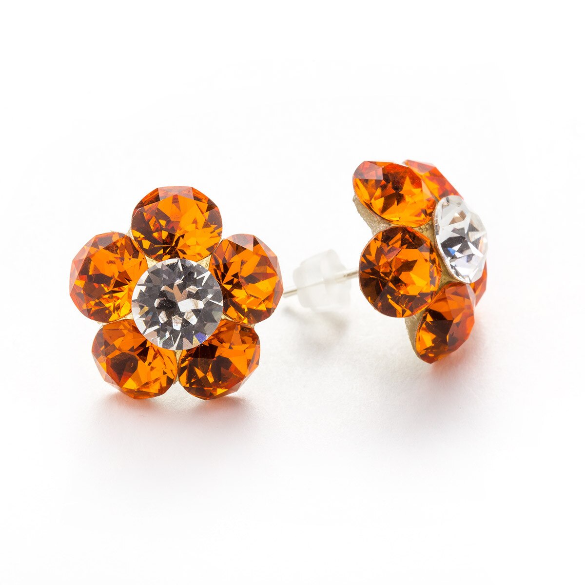 Cercei Argint DaviCrystals cu cristale floare l cu tija tangerine