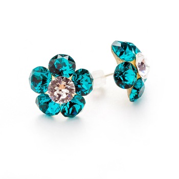 Cercei Argint DaviCrystals cu cristale floare l cu tija blue zircon Cercei Argint DaviCrystals cu cristale floare l cu tija blue zircon